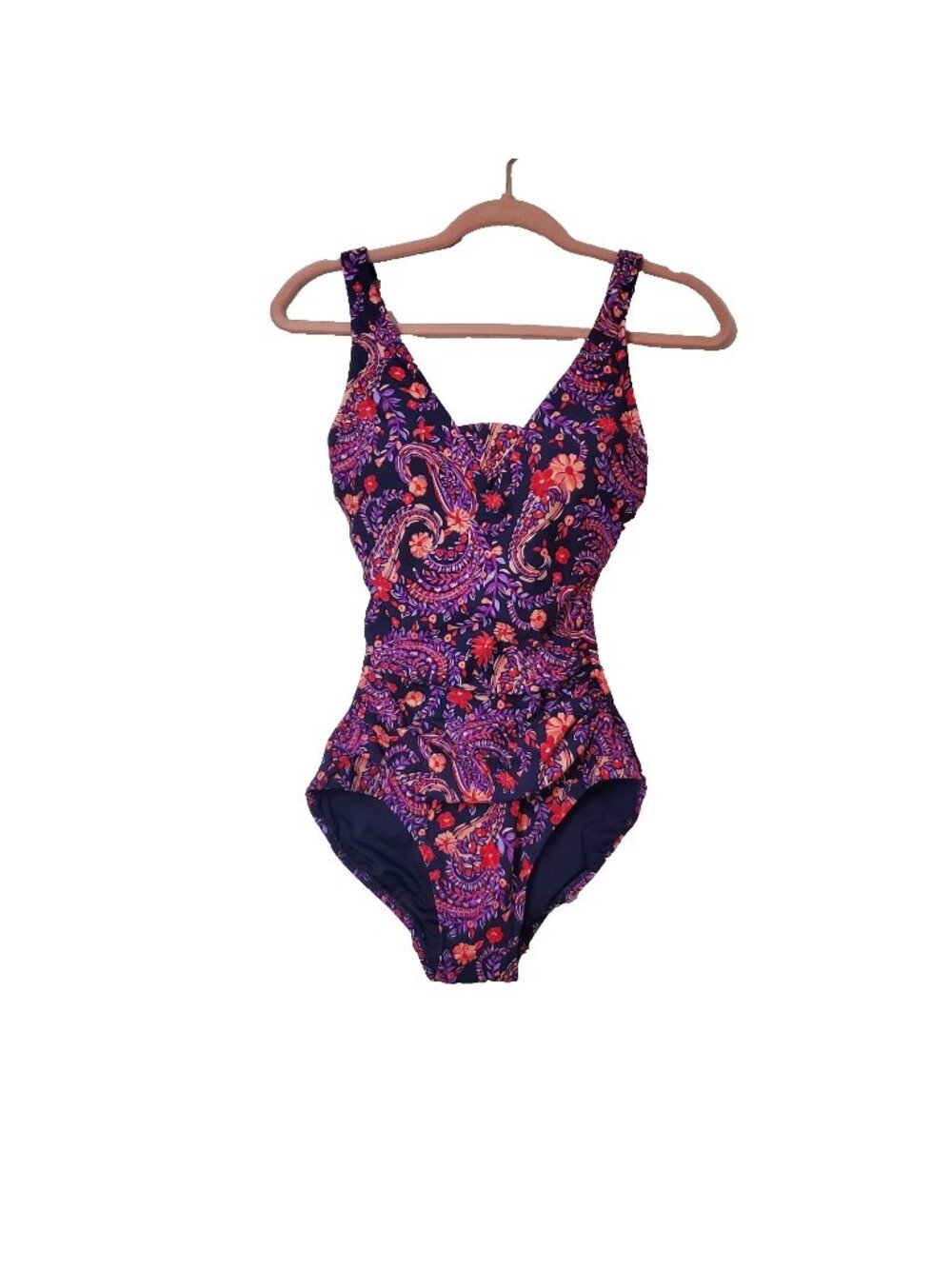Women's Swimsuit Lands' End Size XS Purple Coral Paisley One Piece Removable Pad